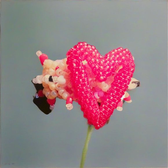 Red Beaded Heart On 3D Kandi Cuff - Picture 4 of 6